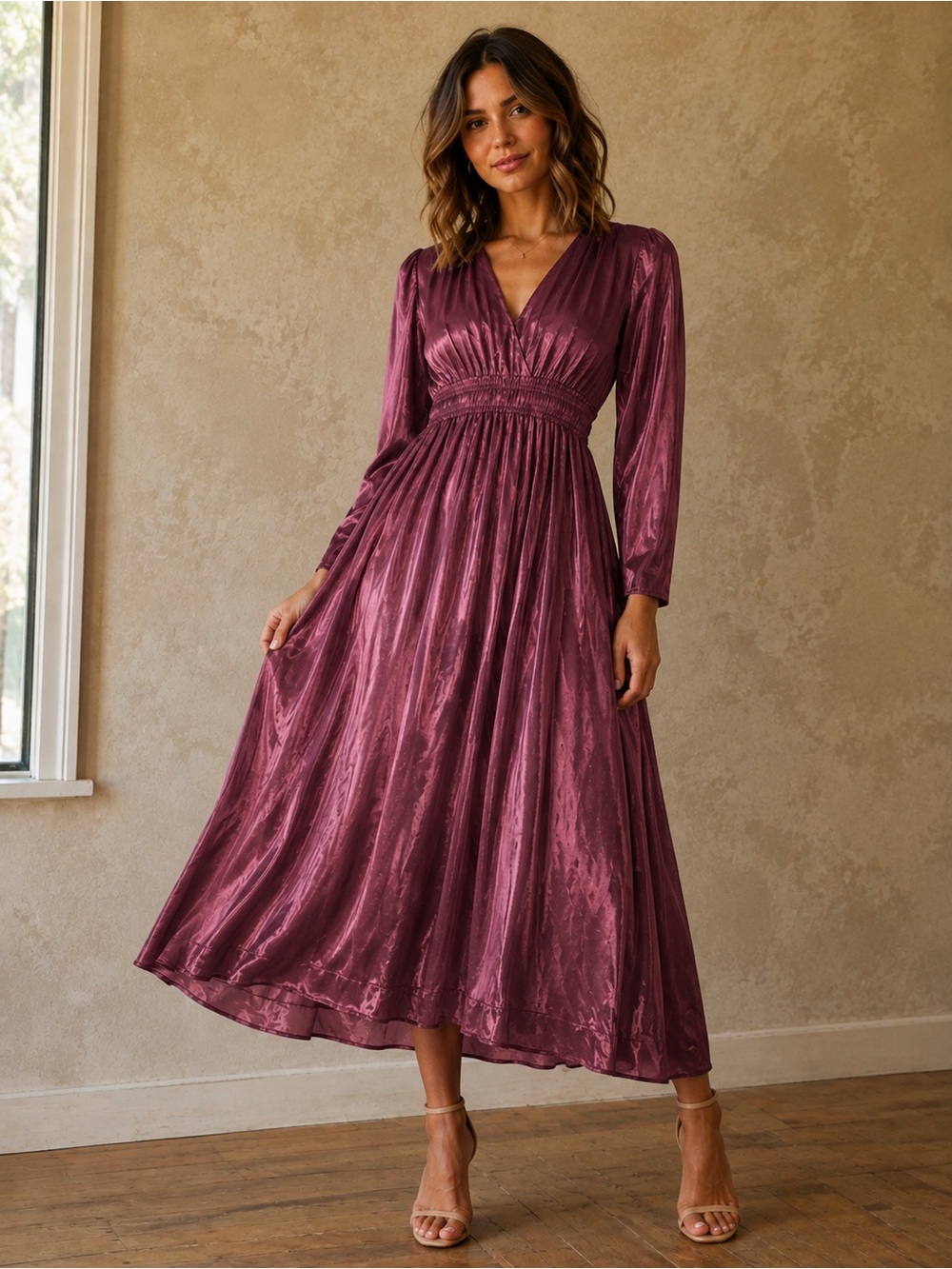 Zara Aubergine Satin Maxi Dress Size XL MSRP $89